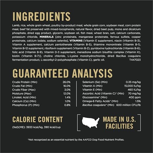 Image of Purina Pro Plan Complete Essentials Shredded Blend Lamb and Rice High Protein Dog Food with Probiotics for Dogs - 35 lb. Bag