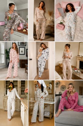 Ekouaer 2 Pack: Women's Long Sleeve Pajama Sets - V Neck Top and Pants Lounge sets for women 2 Piece PJ Set Loungewear with Pockets - image 4
