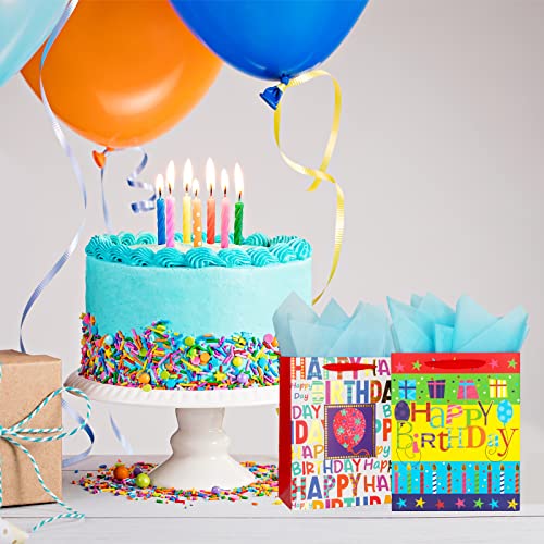 2-Pack 12.6" Large Happy Birthday Gift Bags For Birthday Party With Tissue Paper #TOP3
