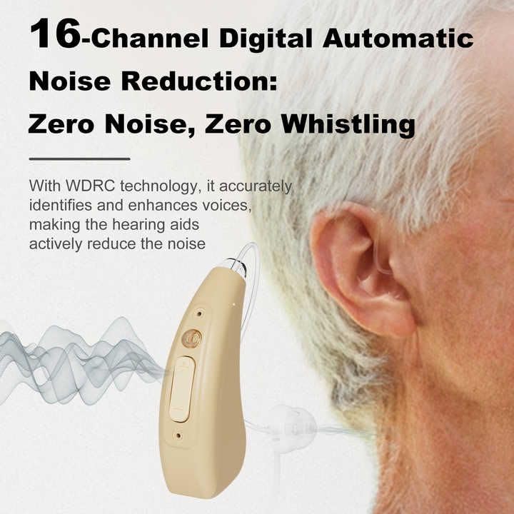 Image of Wireless Hearing AID Rechargeable Ear Hearing Machine for upto 65% Hearing Loss /Bionic Ear Sound Amplifier for Old Age BEIGE