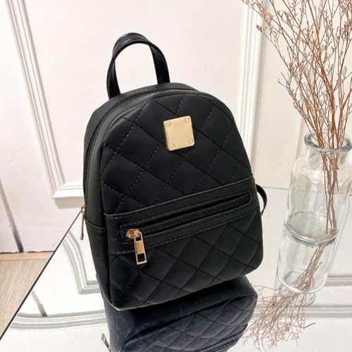 Mini mochila feminina acolchoada fofa com zíper metálico dourado para viagem, escola e uso diário, Preto, Mini, Tendência