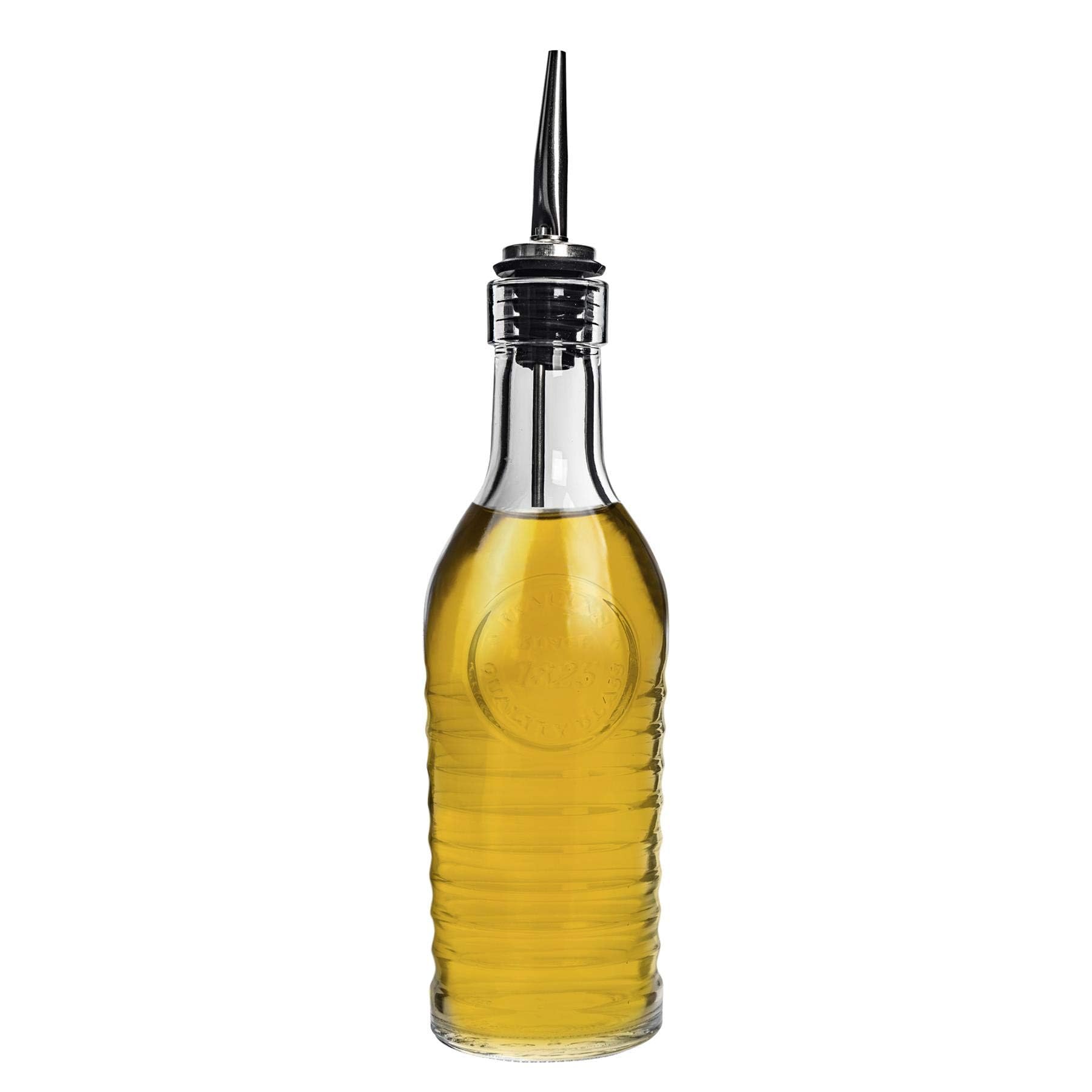 Bormioli Rocco Officina 1825 Olive Oil Vinegar Glass Bottle with Stainless Steel Pouring Spout 268 ml