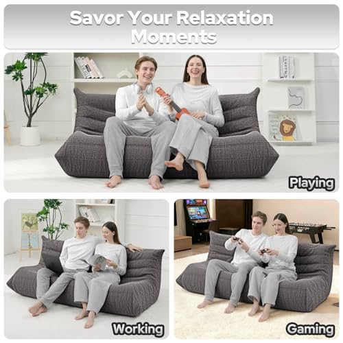 Image of HABUTWAY Bean Bag Chairs Fireside Lazy Floor Sofa,3 Seater,Grey
