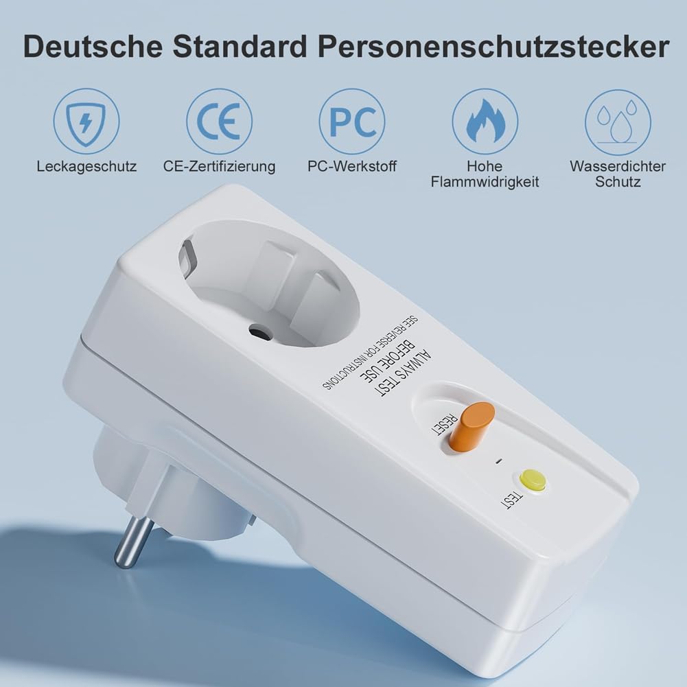 Paquete de 2 Enchufes de Protección Fugas GFCI de 16 A, RCD, Disyuntor Doméstico, Interruptor de Corte, Enchufe de Protección Personal, Enchufe de la UE