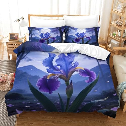 Housse de couette 140x200cm à fermeture éclair cachée parure de lit iris 3D microfibre douce - 2