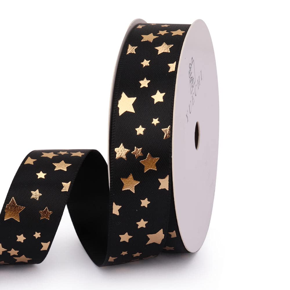 Ribbons For Gift Wrapping Ribbon For Fabric Satin Ribbons Wstążka Prezent Opakowania Wstążka Czarny Brązujący Prezent Dekoracyjny Wstążka Handmade Łuk Diy Materiału Wstążka-Brązowe Gwiazdy