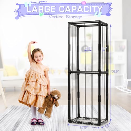 Image of Stuffed Animal Storage Zoo Holder Space Save, PVC Stuffed Animal Organizer | Vertical Plush Toy Organizer with Elastic Band and Net, Large Capacity Stuffy Storage for Playroom Bedroom Nursery