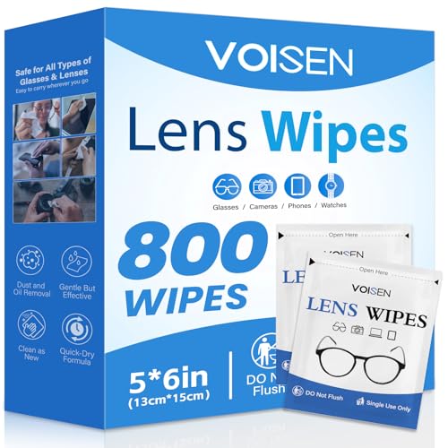 Image of VOISEN Lens Wipes for Eyeglasses,800 Pack Eye Glasses Cleaner Wipes | Pre-Moistened Individually Wrapped Lens Wipes,Non-Scratching Non-Streaking,Safe for Eyeglasses, Goggles, Camera Lens, Phone