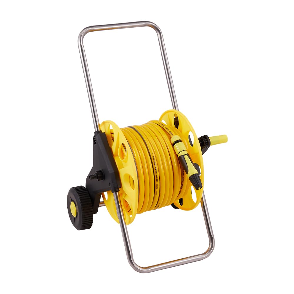 Warmiehomy Garden Hose Reel Cart, 50M Retractable with Wheels, Spray Nozzle