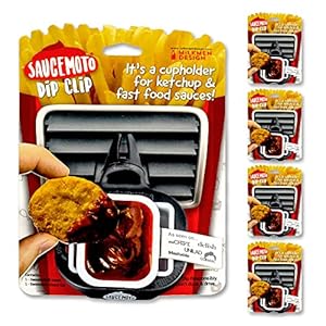 Saucemoto Dip Clip | 5 Pack – Vehicle sauce holder for ketchup and dipping sauces. As seen on Shark Tank (Stocking Stuffer 5-Pack, Black)
