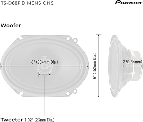 Miniatura 6 de PIONEER TS-D68F, Altavoces de audio para coche de 2 vías, rango completo, calidad de sonido clara, fácil instalación y respuesta de graves mejorada,
