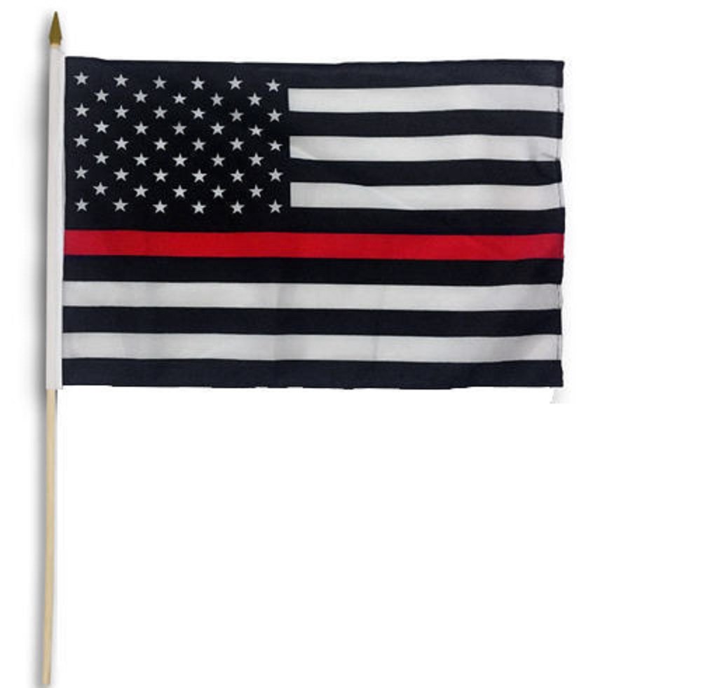 View 1 of ***STOCK PHOTO FOR REFERENCE ONLY***  Thin Red LINE USA - Stick Flag Fire Department Lives Matter Hand Held Flag
