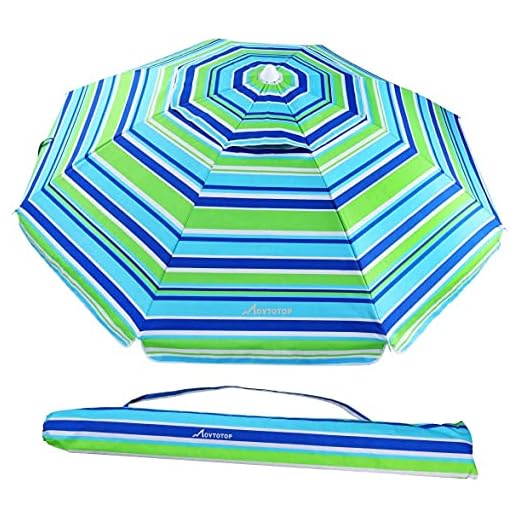 MOVTOTOP Beach Umbrella UV 50+, 6.5ft Umbrella with Sand Anchor & Tilt Aluminum Pole, Portable Beach Umbrella with Carry Bag for Beach Patio Garden Outdoor Blue/Green【2020 Upgraded】