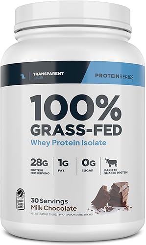 Transparent Labs Aislado de proteína de suero de leche alimentada con pasto, sabor natural, sin gluten, proteína de suero en polvo con 0.99 oz de