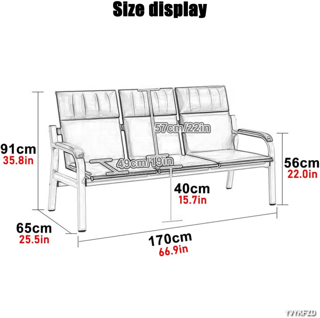 YVYKFZD 3 Seat Waiting Room Bench, Waiting Room Chairs with Wooden Arms, PU Leather Office Guest Reception Chairs, Airport Reception Bench, Easy to Assemble(Black)
