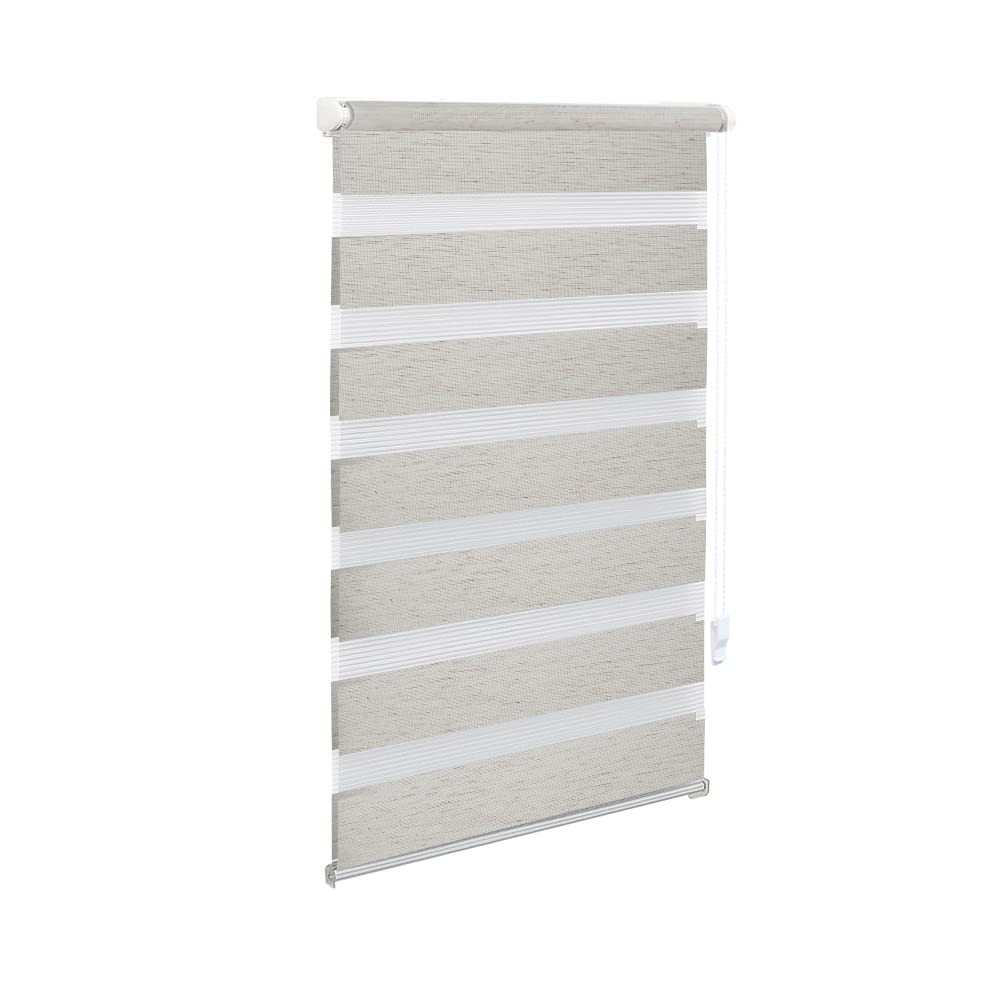 OBdeco Double Roller Blind, Klemmfix, No Drilling Required, for Windows, Translucent and Blackout 40 x 130 cm, Fabric Width: Approx. 36 cm, Linen