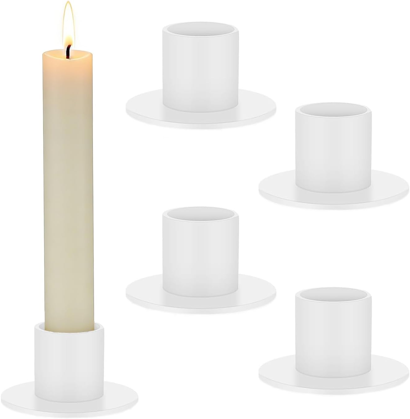 White Taper Candle Holder Set of 4, Candle Stick Holders for Pillar Candles, Matte White Candlestick Holder Centerpieces for Home Decoration, Wedding Anniversary, Party, Housewarming Gifts