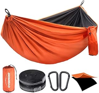 Overmont Double Layer Hammock, TÜV-Certified, 400 kg Load Capacity, Outdoor Breathable Hammocks for Camping, Travel, Trekking, Garden, Nylon Parachute (Black + Orange, 270 x 140 cm)