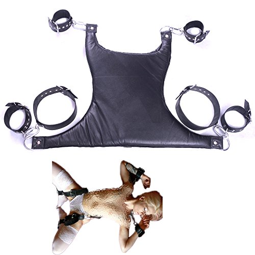 Cow Hide Leather Wrist, Ankle & Thigh Cuffs Set With Padded Sex Sling/Swing Bondage #TOP8