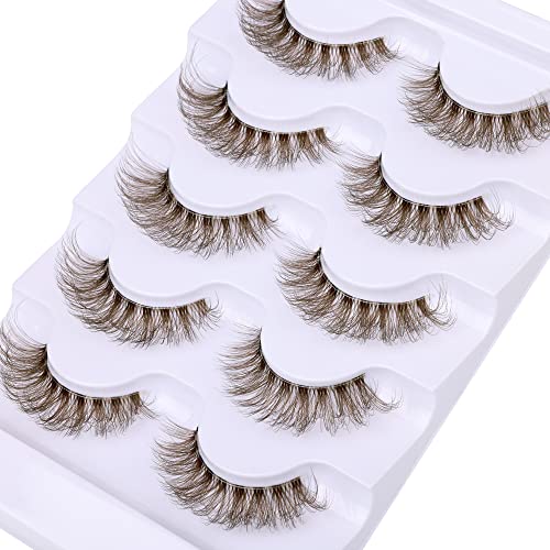 Jimire Colored Brown False Eyelashes Fluffy Wispy Cat Eye Faux Mink Lashes Natural Look Fake Lashes 5 Pairs Pack For Christmas Cosplay& Daily #TOP3