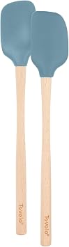 Tovolo Silicone Mini Spatula and Spoonula Pair, Wood Handles, Blue Slate