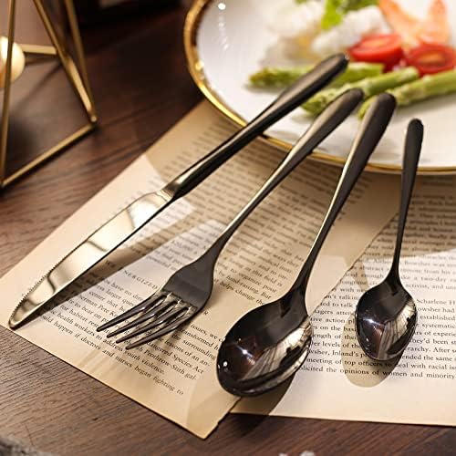 Cutlery Set Black for 6 People,COPOTI 24 Piece Stainless Steel Modern Knife Fork Spoon Tableware Set,Dishwasher Safe Flatware.