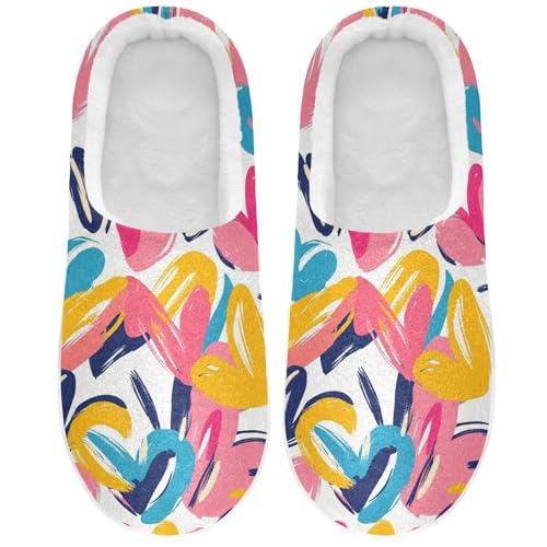 JUNZAN Valentines Hearts Women Home Cotton Slippers Comfy Memory Foam Mens Slippers for Spa Funny Presents 6-7