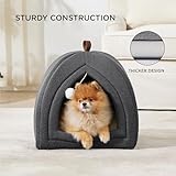 BEDSURE Katzenbett große Katzen Katzenhöhle- 44x44x44 cm Katzenhaus Indoor mit abnehmbarem Sherpa Katzenkissen und hängendem Spielzeug, Katzen Bettchen waschbar, dunkelgrau