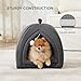BEDSURE Katzenbett große Katzen Katzenhöhle- 44x44x44 cm Katzenhaus Indoor mit abnehmbarem Sherpa Katzenkissen und hängendem Spielzeug, Katzen Bettchen waschbar, dunkelgrau