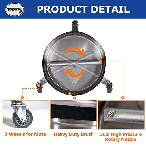 Toolcy 15" Pressure Washer Surface Cleaner, High Grade Commercial Stainless Steel, 2X Longevity Upgrade, Max 4000Psi / 8Gpm, Fit Most 1/4" Quick Connect Gas Power Washer And Electric Pressure Washer #TOP5
