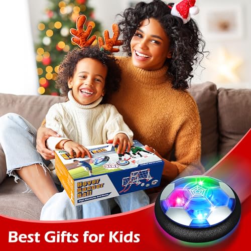 Billeeit 3-in-1 Hover Soccer Ball Set, Including 2 LED Hover Hockey and Soccer Ball Toys, Festive Red & White Goals, Sports Game Toy, Christmas/Birthday Gift for 8 Year Old Boys