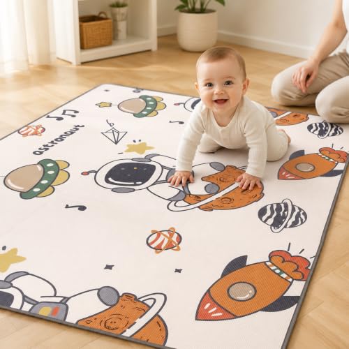 Image of Premium Double Sided Baby Play Mat | 6x4 Feet, 8mm XPE Foam | Space & ABC Theme | Water Repellent & Toxic Free | BIS Certified | Foldable Crawling Mat for Babies 0-2 Years | Tummy Time & Learning Floor Mat