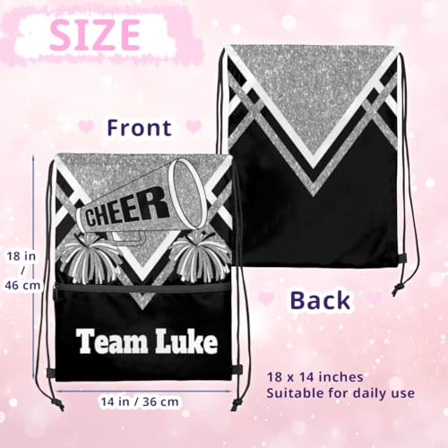 Drawstring Backpack with Name, Cheerleading Competition Drawstring Gym Bags Drawstring Beach Bag for Dance Gym Sports Travel, Silver Glittering Black Cheer Team2