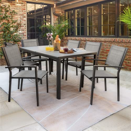 Rankok 7 Piece Patio Dining Set Outdoor Furniture Set With Weather Resistant Table And 6 Stackable Textilene Chairs For Garden, Yard, Garden And Poolside (Gray) #TOP1