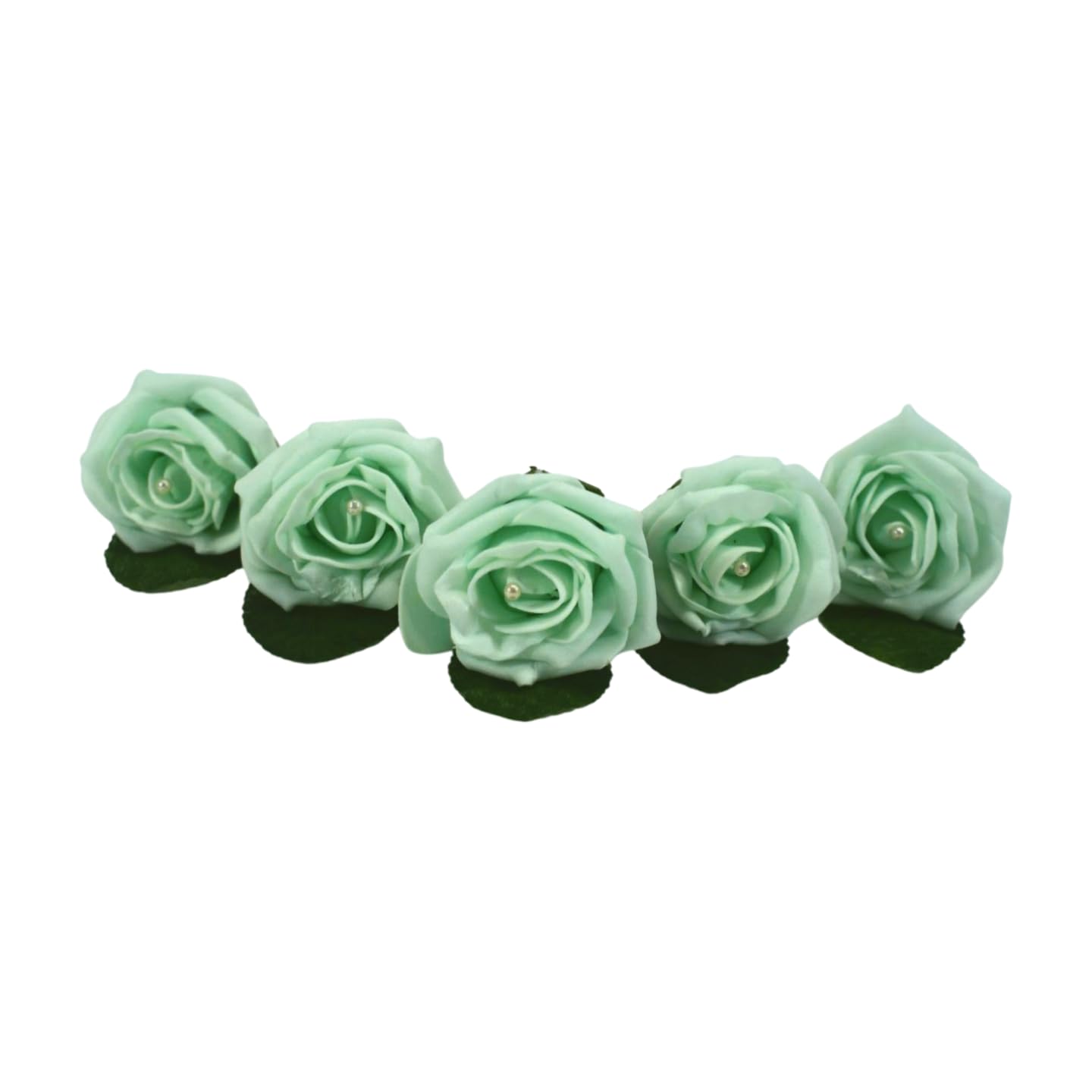 Shimmer-hj 5 Light Mint Handmade Rose Buttonholes with Pearl - Artificial Flower Boutonniere & Corsage for Weddings, Proms, Bride, Groom, Bridesmaid & Guests — image 1