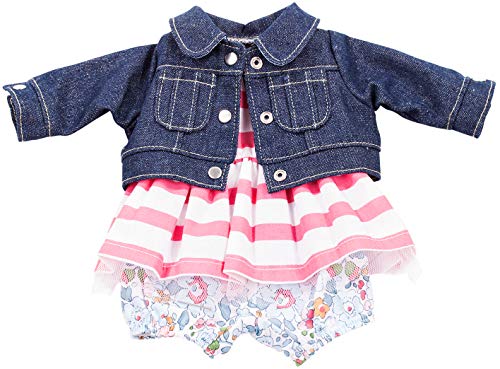 Gotz Combination Outfit with Denim Jacket Flower Pants and Striped Dress for 16.5