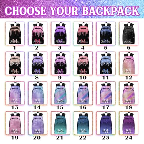 Custom School Backpack with Lunch Box for Boys Girls, Personalized Glitter Casual Backpack Schoolbag with Name for Kids Customized Children's Bookbag for Students Back School2