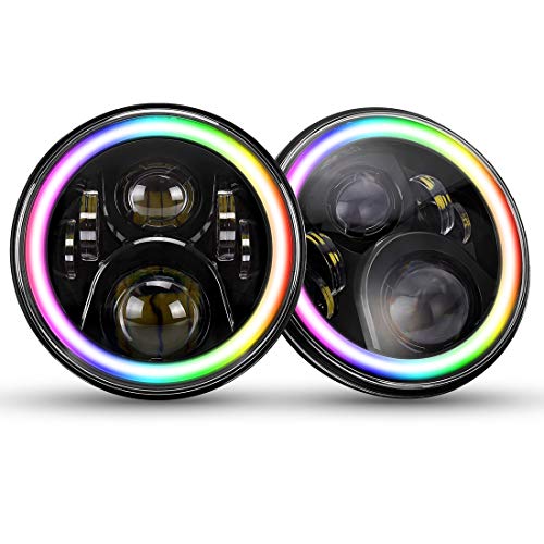 SUPAREE 7 inch LED Headlights RGB Halo Angel Eyes with Amber Turn Signal Light 7” Round DRL Bluetooth Remote Control fit for 1997-2017 Wrangler JK LJ TJ Sahara Sport Rubicon H1 H2