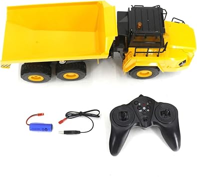 RC Articulated Dump Truck Vehicle Model, 1/16 Scale 2.4G Construction Vehicle with Release Loads Automatically, LED Lighting and Simulated Sound Effects (RTR)