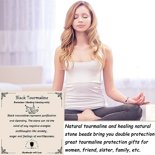 LINY Triple Protection Bracelet - Natural Stone Beads Healing Energy Bracelet Adjustable Braid Rope Tourmaline Bracelet for Women Men3