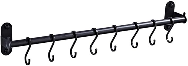 Dengofng Wall Mounted Aerospace Aluminum Kitchen Utensil Rail Rack Pot Lid Holder with S Hooks - for Hold Towel, Clothes, Kitchen Tool, Cookware, Utensil, Pots and pans 4hooks/5hoks/6hooks optional