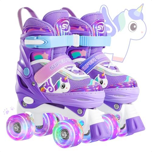 Adjustable Light Up Kids Unicorn Roller Skates for Girls Ages 4-6...