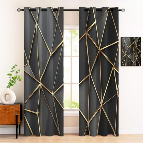 Rideau occultant luxe marbre or et noir chic pour salon raffiné