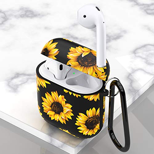 Airpod Case,Flexible Silicone Cover Cases For Airpods 1St/2Nd With Cute Sunflowers Floral Design For Girls Women,Shockproof Protective Tpu Airpod Case With Keychain Compatible With Wireless Charging #TOP2