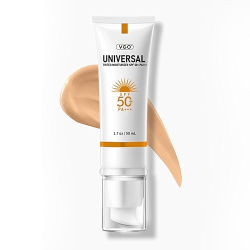 Miniatura 10 de VGO Protector solar tintado con SPF 50, protector solar hidratante facial hidratante, base de maquillaje universal contra los rayos UVA y UVB, 1.7