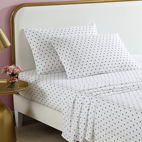 Betsey Johnson - Juego de cama King Sheet, algodón Percale Bedding Set, Crisp & Cool, ligero y transpirable (cinta Pinstripe White, King) Cover