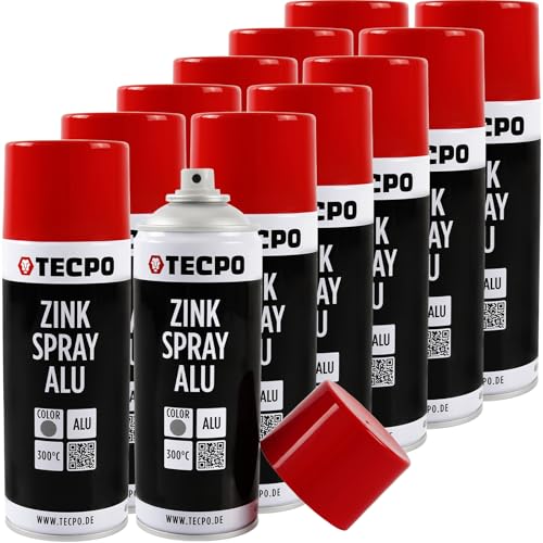 TECPO 12 aerosoles de zinc para metal y aluminio claro, 400 ml, zinc, aluminio, pintura antioxidante, protección contra la corrosión, revestimiento de imprimación, protección de metal