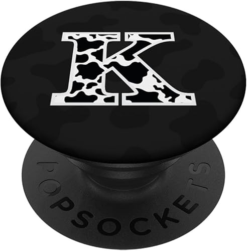 Impresión de vaca en blanco y negro letra inicial K PopSockets PopGrip agarre intercambiable para teléfonos y tabletas