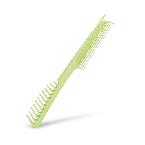 Peine seccionador con una sola mano con dientes finos y gruesos para desenredar y alisar el cabello dañado por el calor (verde)