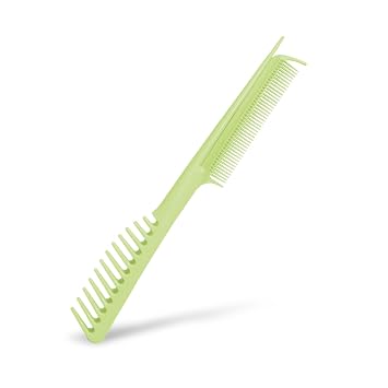 One-Handed Sectioning Comb with Fine and Coarse Teeth for Detangling and Straightening Heat-Damaged Hair Green